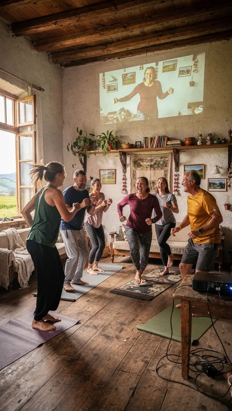 Мъж, който прави кардио упражнения с помощта на фитнес ластици.
