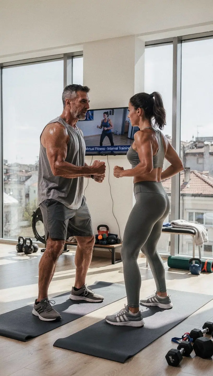 Мъж, който следи напредъка си на фитнес приложение на мобилния си телефон.